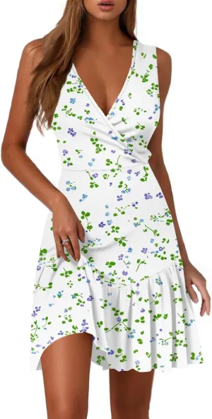 Womens Summer Off Shoulder Mini Sundresses Casual Trendy Sleeveless Formal Elegant Floral Smocked Flowy Short Dress