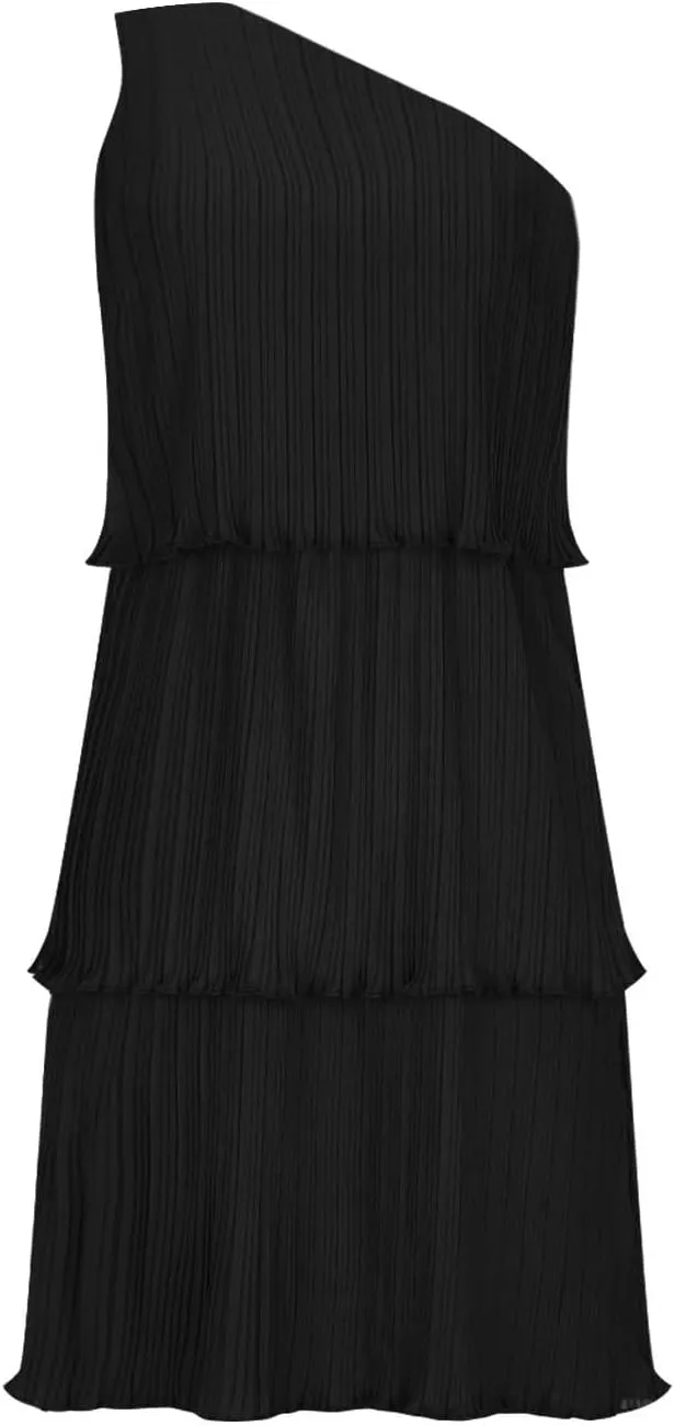 Women's Summer Sleeveless Mini Dress Boho One Shoulder Ruffle Tiered Layered Short Sundress Flowy Casual A Line Dress
