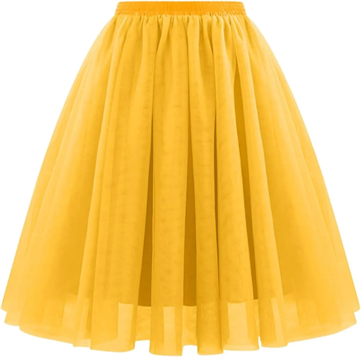 Womens Tulle Skirts Midi Elastic High Waist Pleated Mesh Flowy A-Line Long Skirts