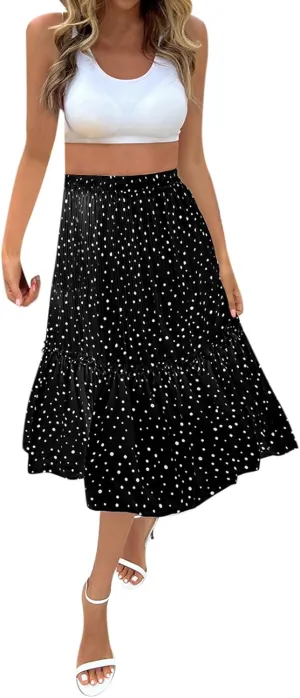 Women's Vintage A-Line Skirts High Waist Ankle Skirts Polka Dot Print Pleated Fashion Versatile Skirt Midi Skirt