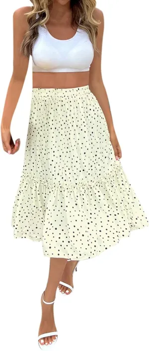 Women's Vintage A-Line Skirts High Waist Ankle Skirts Polka Dot Print Pleated Fashion Versatile Skirt Midi Skirt