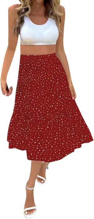 Women's Vintage A-Line Skirts High Waist Ankle Skirts Polka Dot Print Pleated Fashion Versatile Skirt Midi Skirt