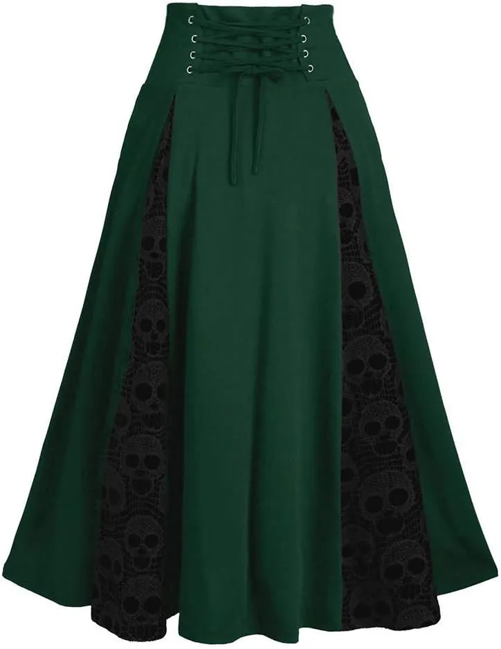 Women's Vintage Gothic Court Lace Stitching Wrap Skirt - Steampunk, Victorian A-line Pirate Skirt