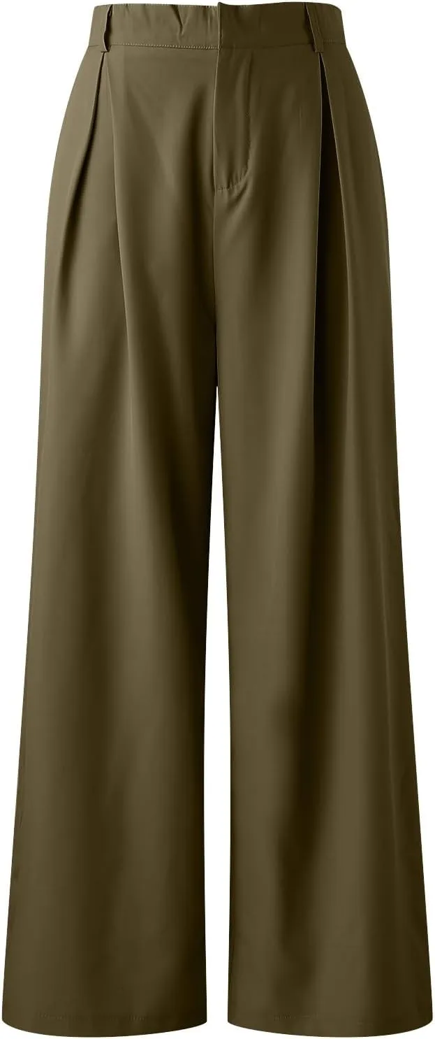 Womens Wide Leg High Waist Wide Leg Pants Casual Pants Comfy Pockets Relaxed Trousers Misses Business Suits