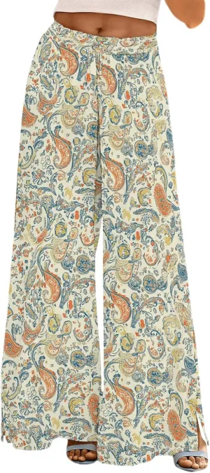 Women's Wide Leg Pants with Pockets High Waist Boho Flowy Loose Fit Relaxed Casual Beach Trousers Business Work Pant