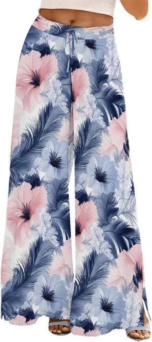 Women's Wide Leg Pants with Pockets High Waist Boho Flowy Loose Fit Relaxed Casual Beach Trousers Business Work Pant