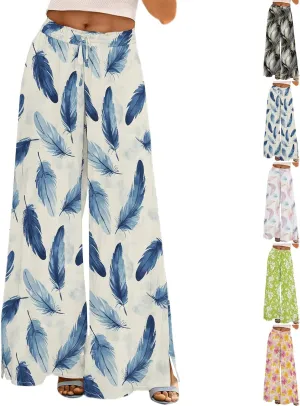 Women's Wide Leg Pants with Pockets High Waist Boho Flowy Loose Fit Relaxed Casual Beach Trousers Business Work Pant