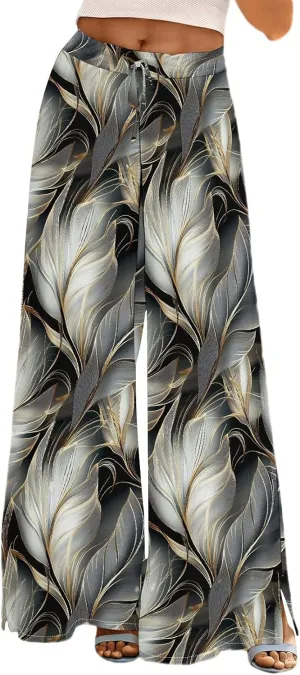 Women's Wide Leg Pants with Pockets High Waist Boho Flowy Loose Fit Relaxed Casual Beach Trousers Business Work Pant