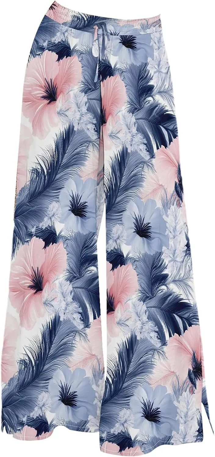 Women's Wide Leg Pants with Pockets High Waist Boho Flowy Loose Fit Relaxed Casual Beach Trousers Business Work Pant