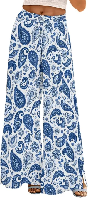 Women's Wide Leg Pants with Pockets High Waist Boho Flowy Loose Fit Relaxed Casual Beach Trousers Business Work Pant