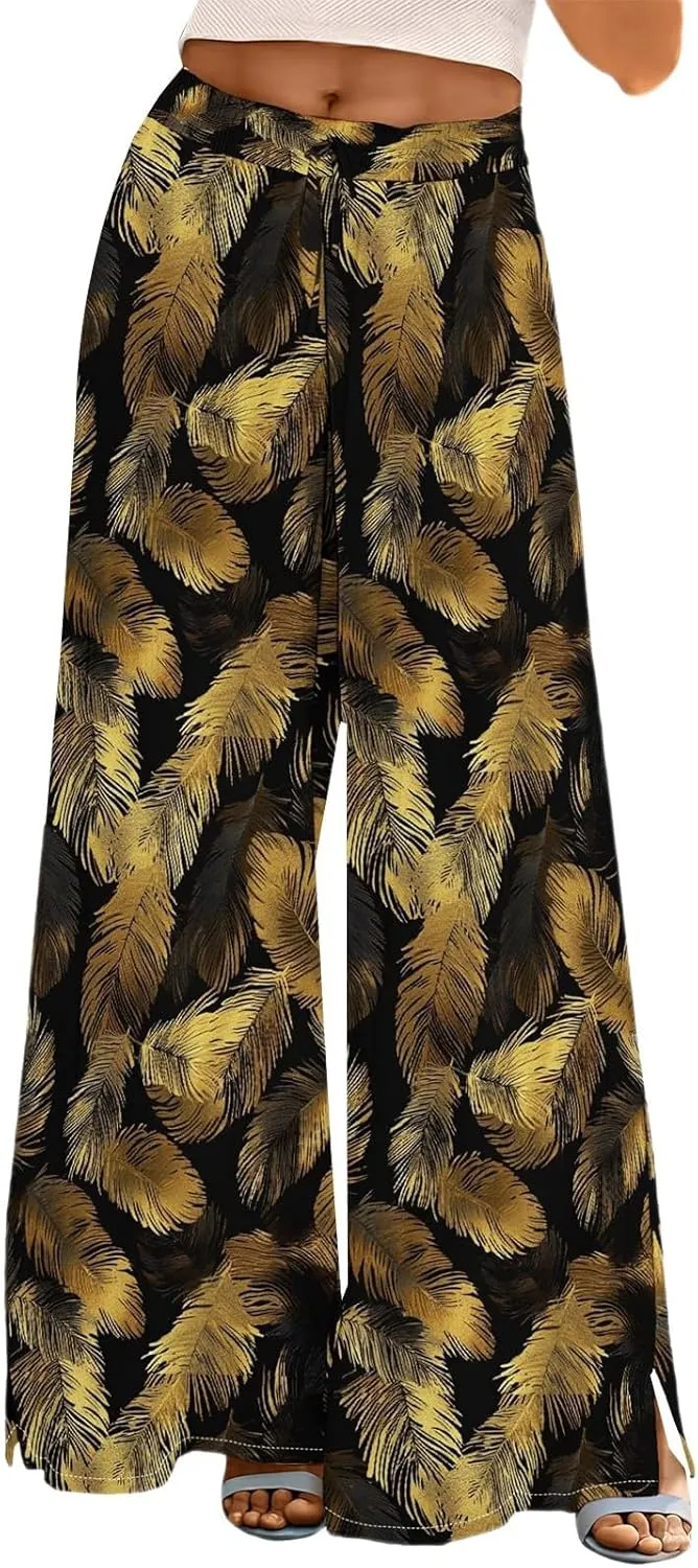 Women's Wide Leg Pants with Pockets High Waist Boho Flowy Loose Fit Relaxed Casual Beach Trousers Business Work Pant