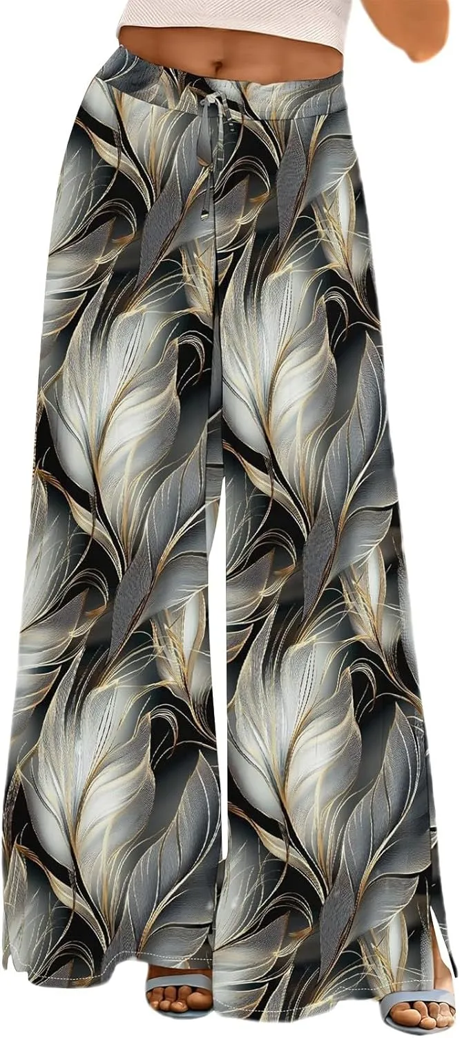 Women's Wide Leg Pants with Pockets High Waist Boho Flowy Loose Fit Relaxed Casual Beach Trousers Business Work Pant