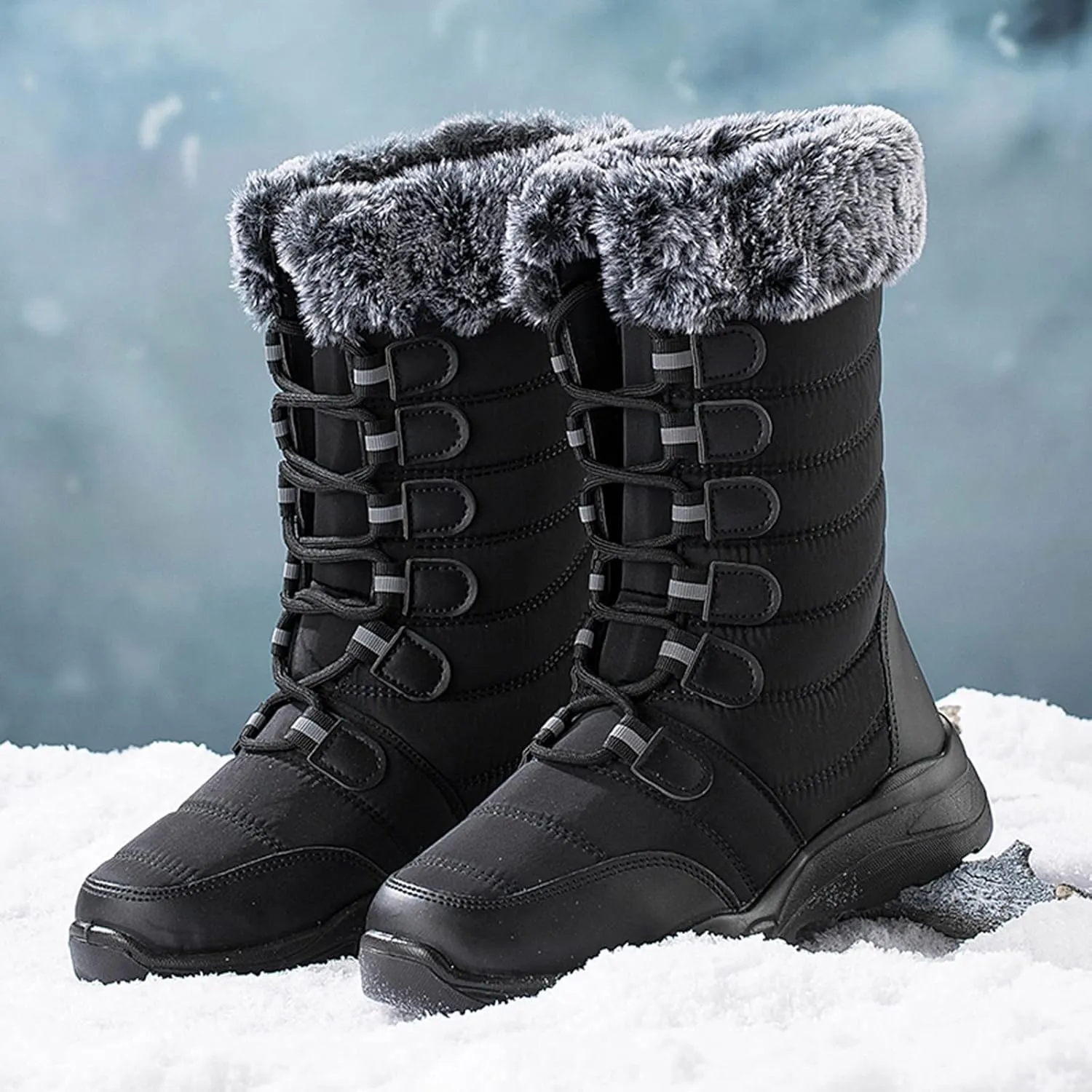 Womens Winter Snow Boots Waterproof Womens Boots Winter 2023 Warm Winter Boots Women Knee High Winter Womens Boots Slip on Plus Size Snow Boots Extra Wide Calf
