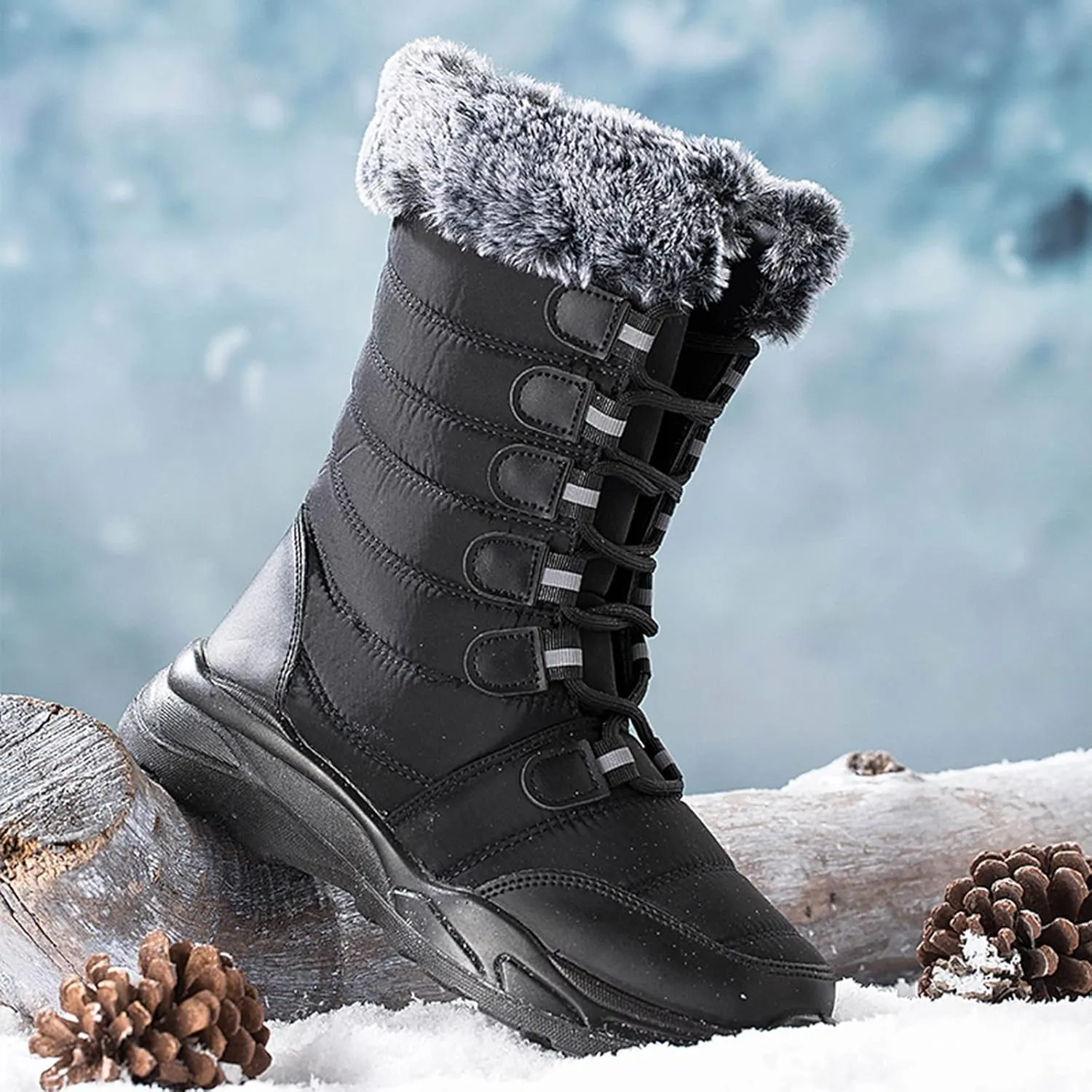 Womens Winter Snow Boots Waterproof Womens Boots Winter 2023 Warm Winter Boots Women Knee High Winter Womens Boots Slip on Plus Size Snow Boots Extra Wide Calf