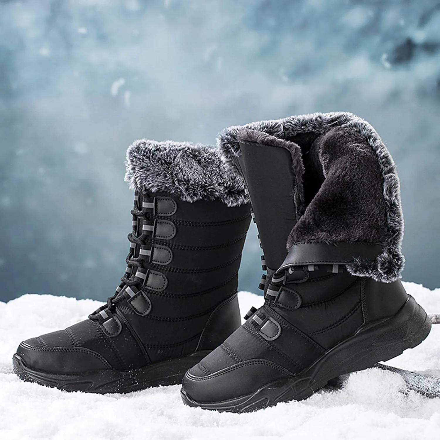 Womens Winter Snow Boots Waterproof Womens Boots Winter 2023 Warm Winter Boots Women Knee High Winter Womens Boots Slip on Plus Size Snow Boots Extra Wide Calf