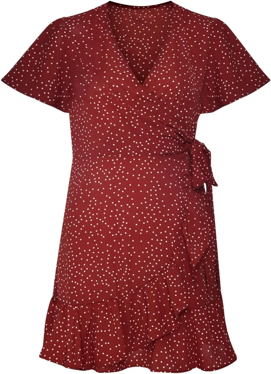 Women's Wrap Dress Summer Deep V-Neck Short Sleeve Floral Print Mini Ruffle Wrap Dress with Self Tie
