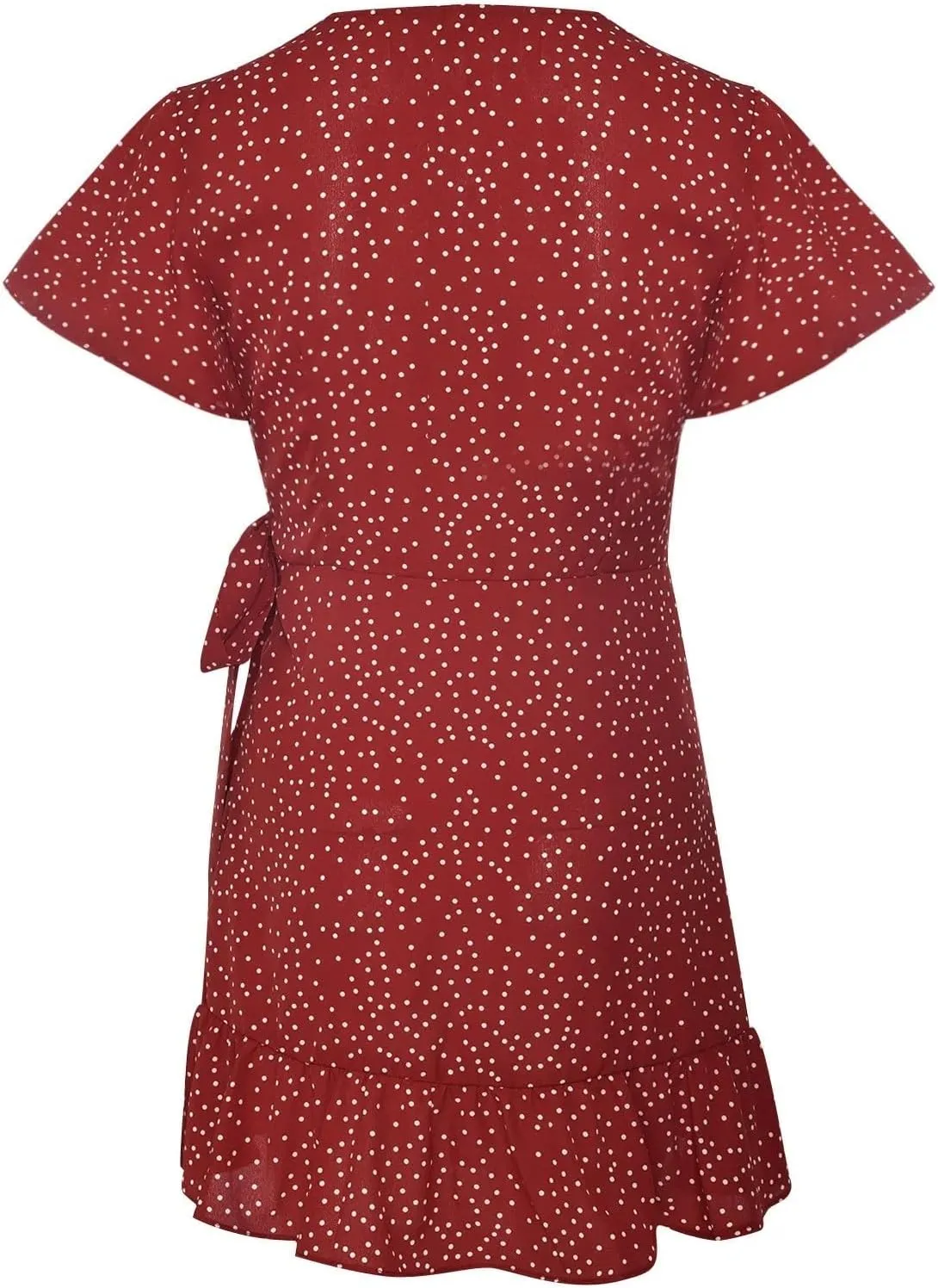 Women's Wrap Dress Summer Deep V-Neck Short Sleeve Floral Print Mini Ruffle Wrap Dress with Self Tie