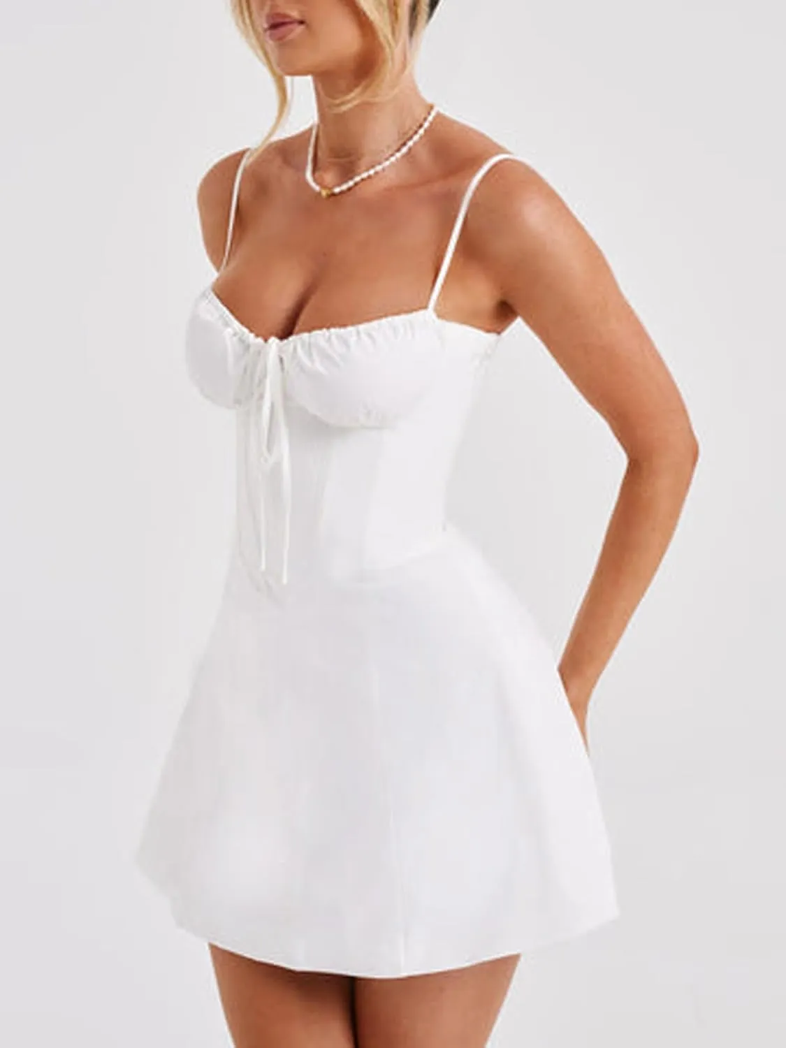 Women's Y2k Summer Flowy Corset Mini Dress Cute Backless Ruffle Preppy Short Club Party Dress