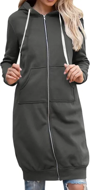 Women's Zip Up Long Hoodies Oversized Long Sleeve Drawstring Hooded Sweatshirts 2025 Fall Fleece Jackets with Pockets