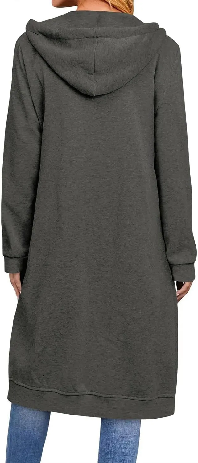 Women's Zip Up Long Hoodies Oversized Long Sleeve Drawstring Hooded Sweatshirts 2025 Fall Fleece Jackets with Pockets