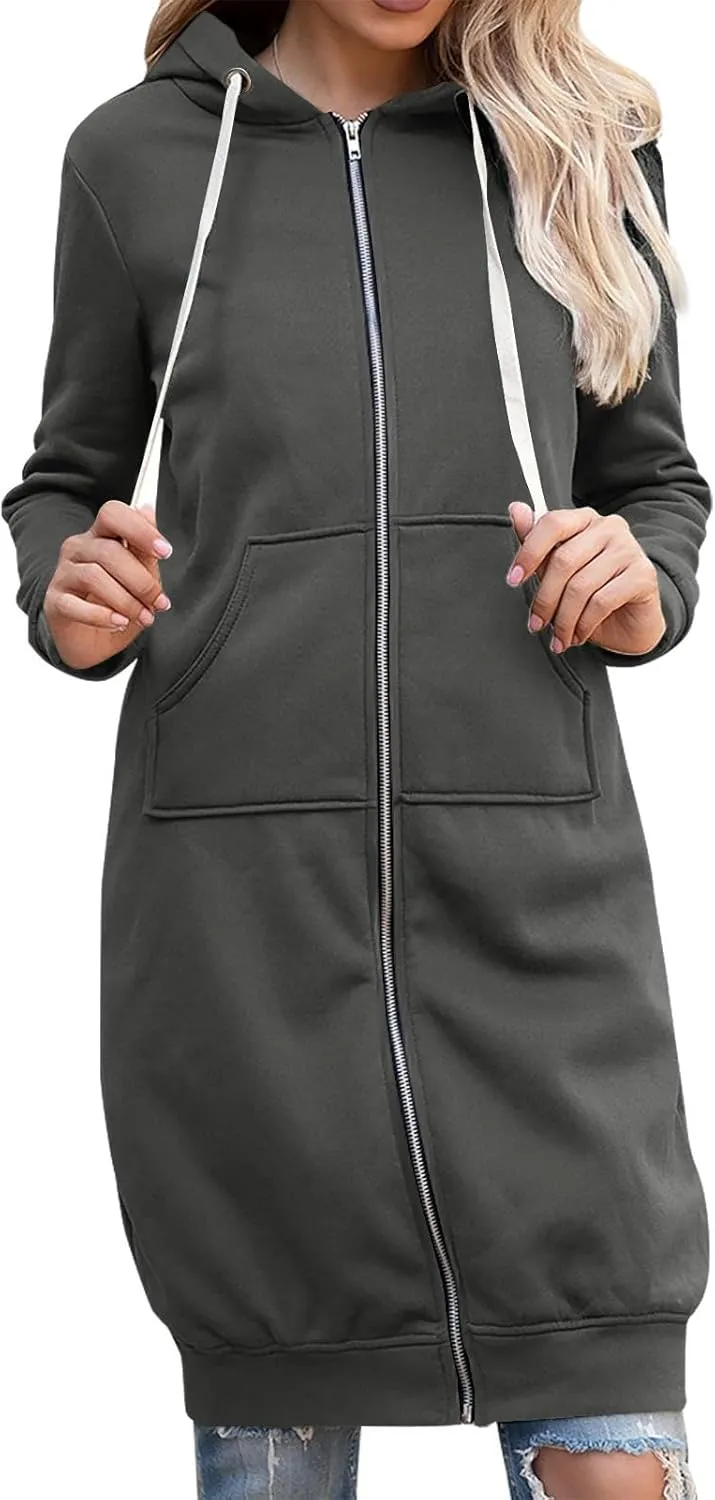 Women's Zip Up Long Hoodies Oversized Long Sleeve Drawstring Hooded Sweatshirts 2025 Fall Fleece Jackets with Pockets