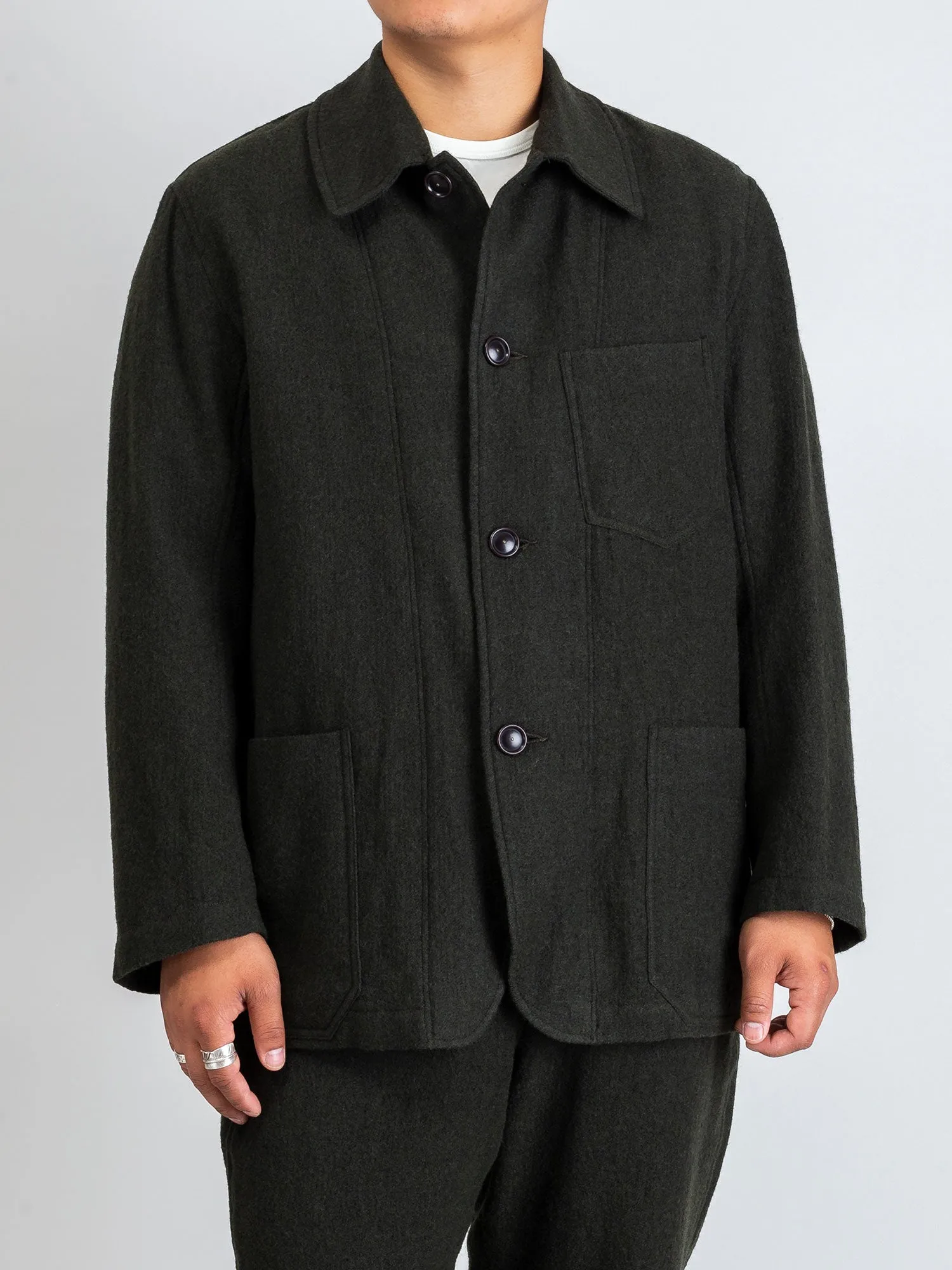 Wool Coverall Jacket in Olive
