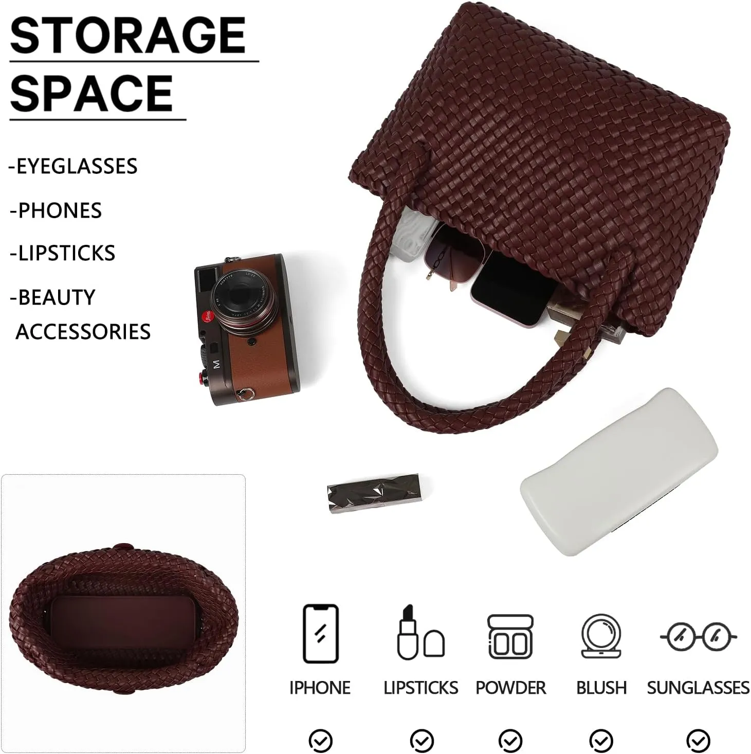 Woven Tote bag & Clutch Set for Women,-Birthday Gift Teachers, Beach Travel Bag with Magnetic Closure