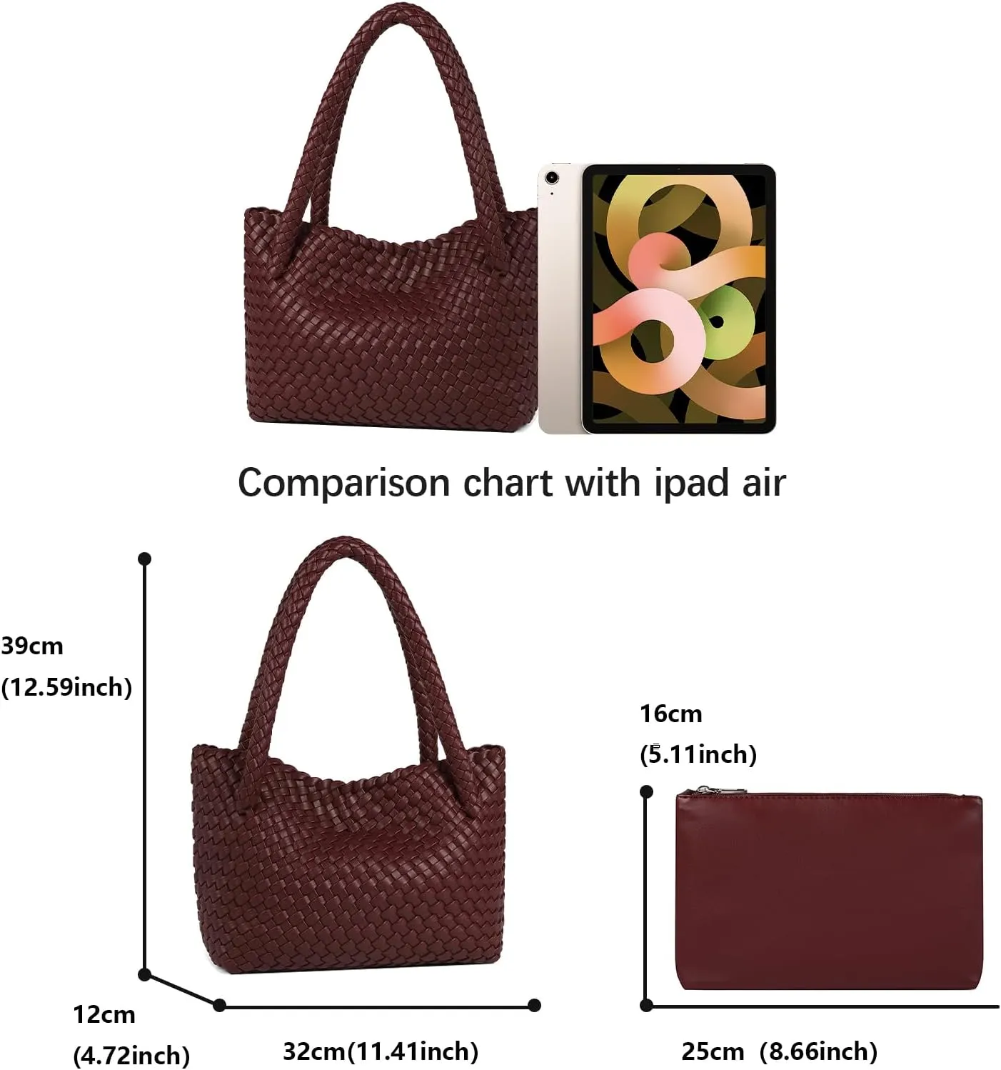 Woven Tote bag & Clutch Set for Women,-Birthday Gift Teachers, Beach Travel Bag with Magnetic Closure