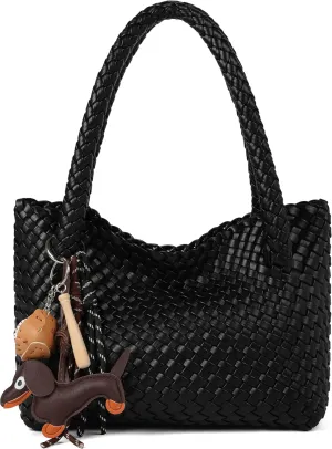 Woven Tote bag & Clutch Set for Women,-Birthday Gift Teachers, Beach Travel Bag with Magnetic Closure