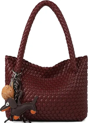 Woven Tote bag & Clutch Set for Women,-Birthday Gift Teachers, Beach Travel Bag with Magnetic Closure
