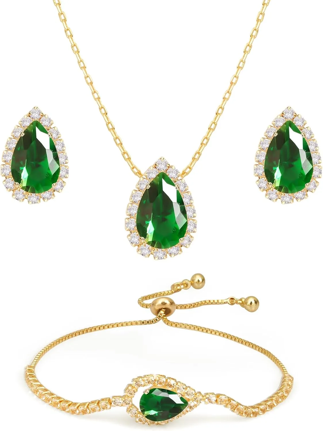 Yowivon Prom Jewelry Set for Women Brides Bridesmaids Bridal Wedding Jewelry Fashion Teardrop Tennis Bracelet Necklace and Earring Set