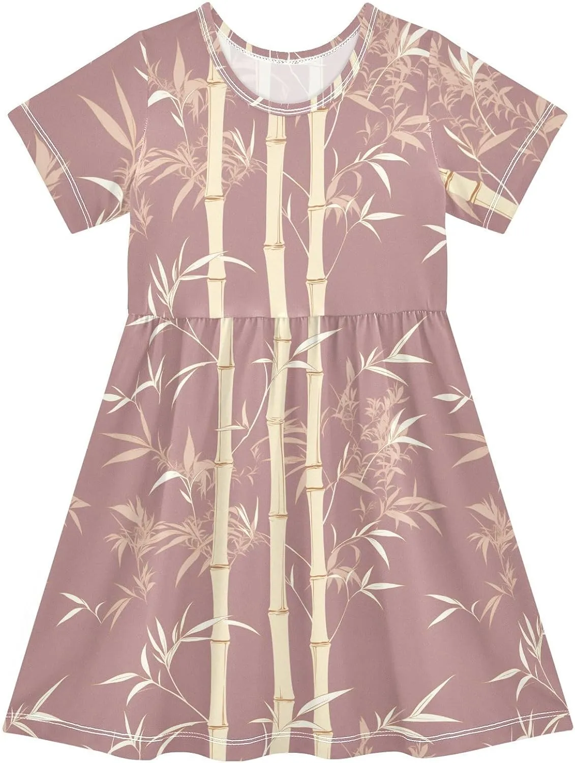 Yuiboo Rose Gold Trees Girls Dresses Short Sleeve Swing Casual Ruffle Dresses for Girls