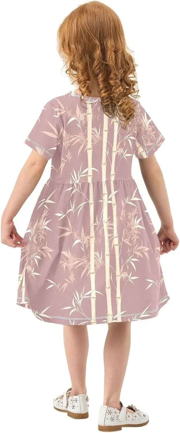 Yuiboo Rose Gold Trees Girls Dresses Short Sleeve Swing Casual Ruffle Dresses for Girls