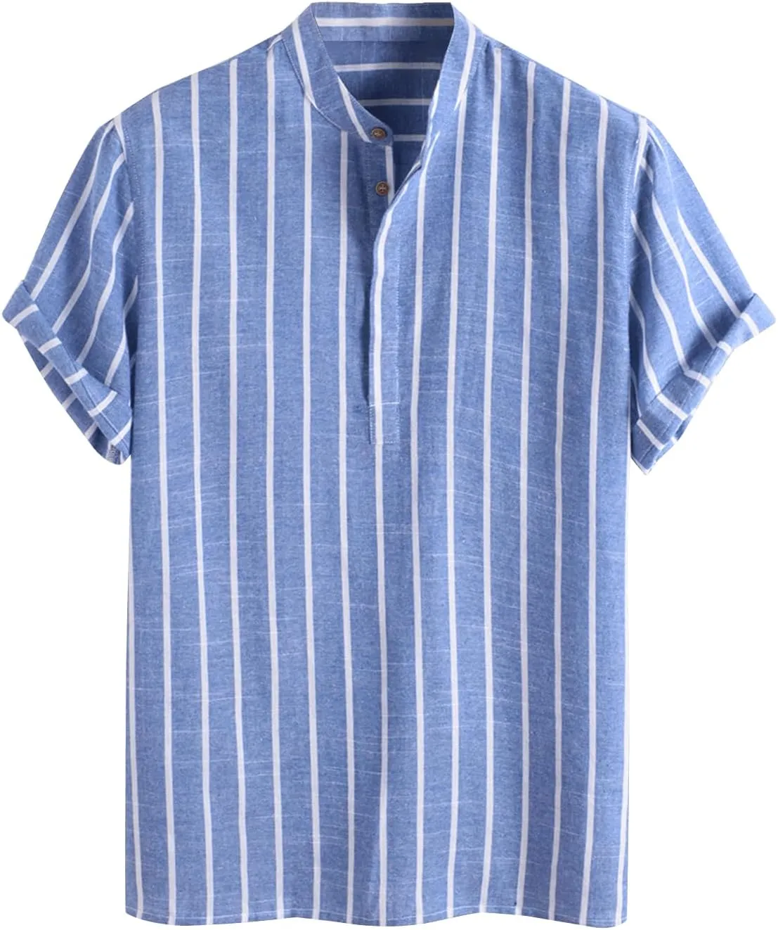 ZAFUL Men's Henley Shirt Half Buttoned Casual Vertical Striped Office Pullover Shirt