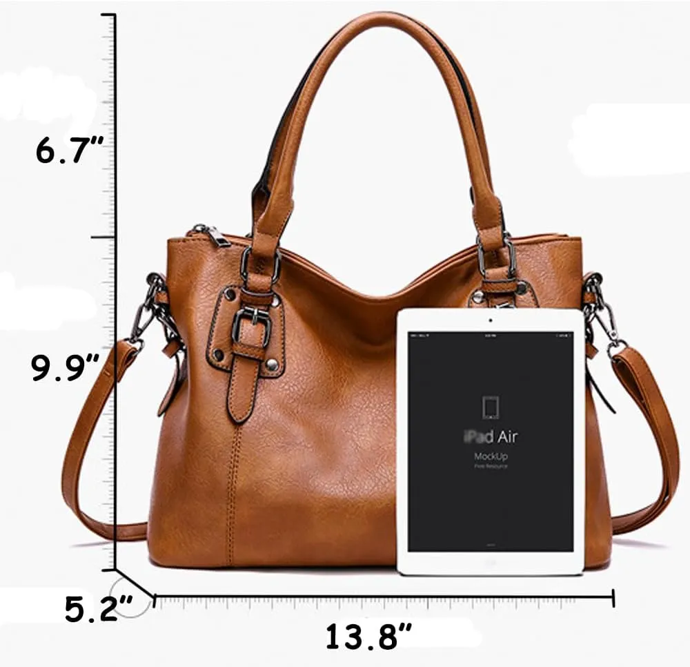 ZiMing Vintage Tote Bag for Women PU Leather Shoulder Bags Hobo Bags Large Purse and Handbags Ladies Satchel Wallet 2Pcs Set