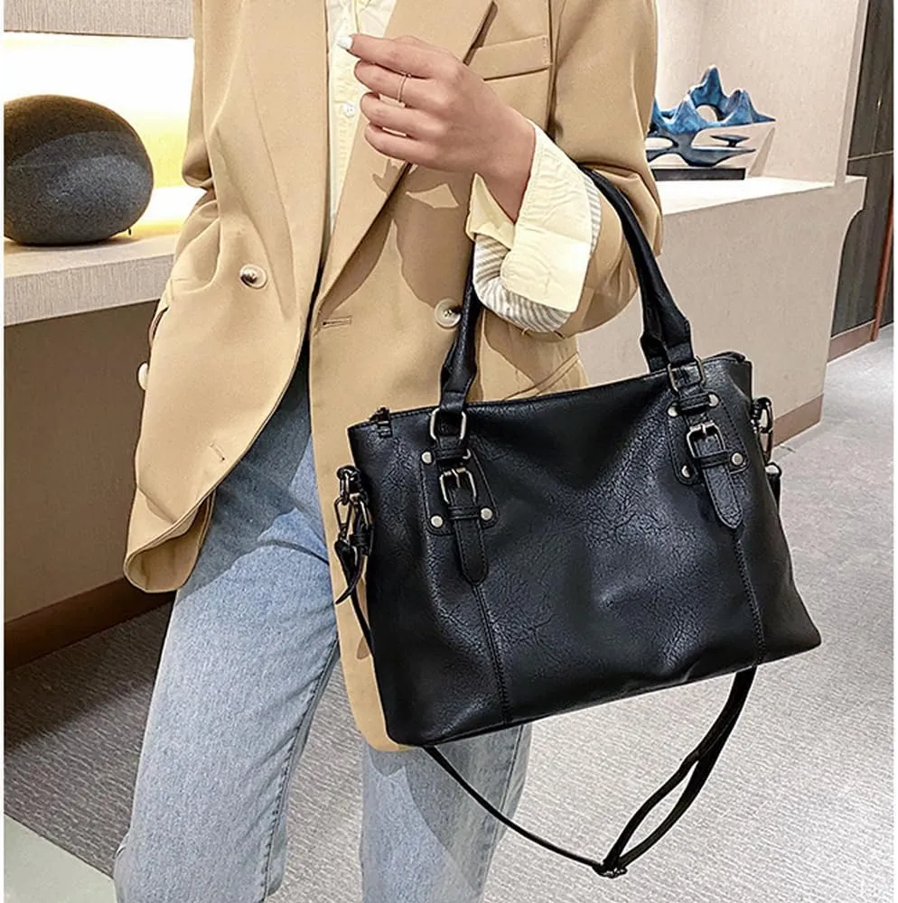 ZiMing Vintage Tote Bag for Women PU Leather Shoulder Bags Hobo Bags Large Purse and Handbags Ladies Satchel Wallet 2Pcs Set