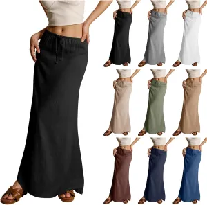 ZWRXW Linen Maxi Skirts for Women Cotton Linen Skirt Elastic Waist Drawstring Waist A Line Skirts Flowy Ankle-Length Skirt