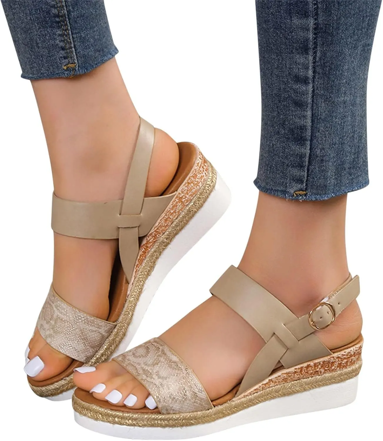 ZWRXW Sandals for Women 2025 Open Toe Ankle Strap Platform Sandal Arch Support Low Wedge Sandals Comfortable Dressy Summer Shoes Orthopedic Walking Shoes