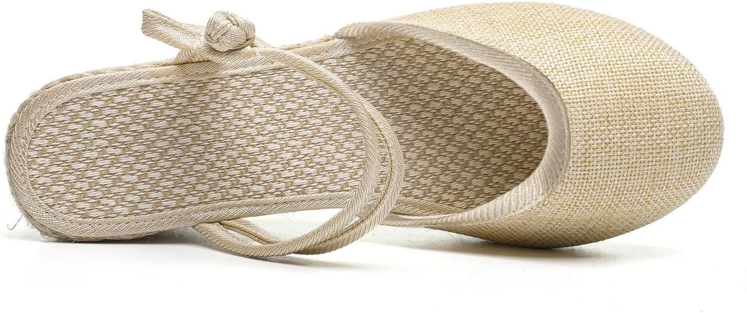 ZWRXW Wedge Sandals for Women,Elastic Ankle Strap Espadrilles Wedge Sandals Ankle Buckle Strap Closed Toe Shoes,Comfortable Orthopedic Sandal Casual Dressy Summer Walking Shoes
