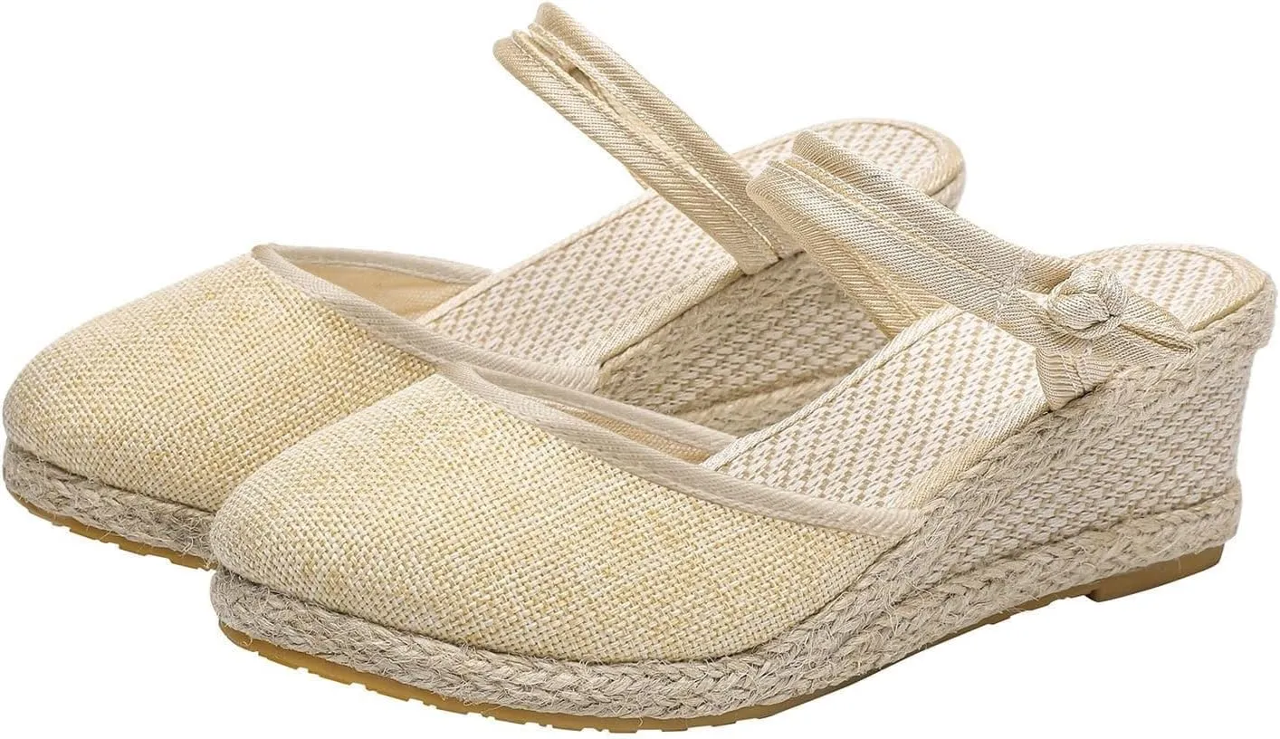 ZWRXW Wedge Sandals for Women,Elastic Ankle Strap Espadrilles Wedge Sandals Ankle Buckle Strap Closed Toe Shoes,Comfortable Orthopedic Sandal Casual Dressy Summer Walking Shoes