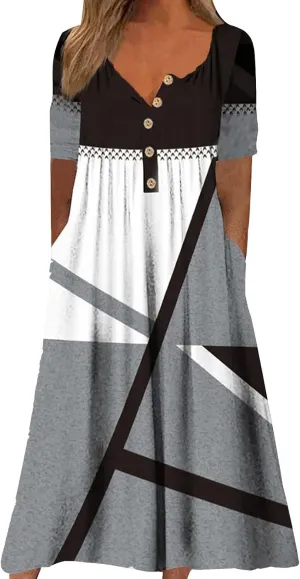 ZYXTIM Women's 2024 Summer Short Sleeve Maxi Dress Vintage Floral Printed V Neck Swing A Line Long T Shirt Dress Plus Size